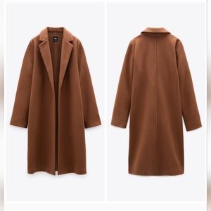 Zara Coat with Lapel Collar and Long Sleeves Mid Camel